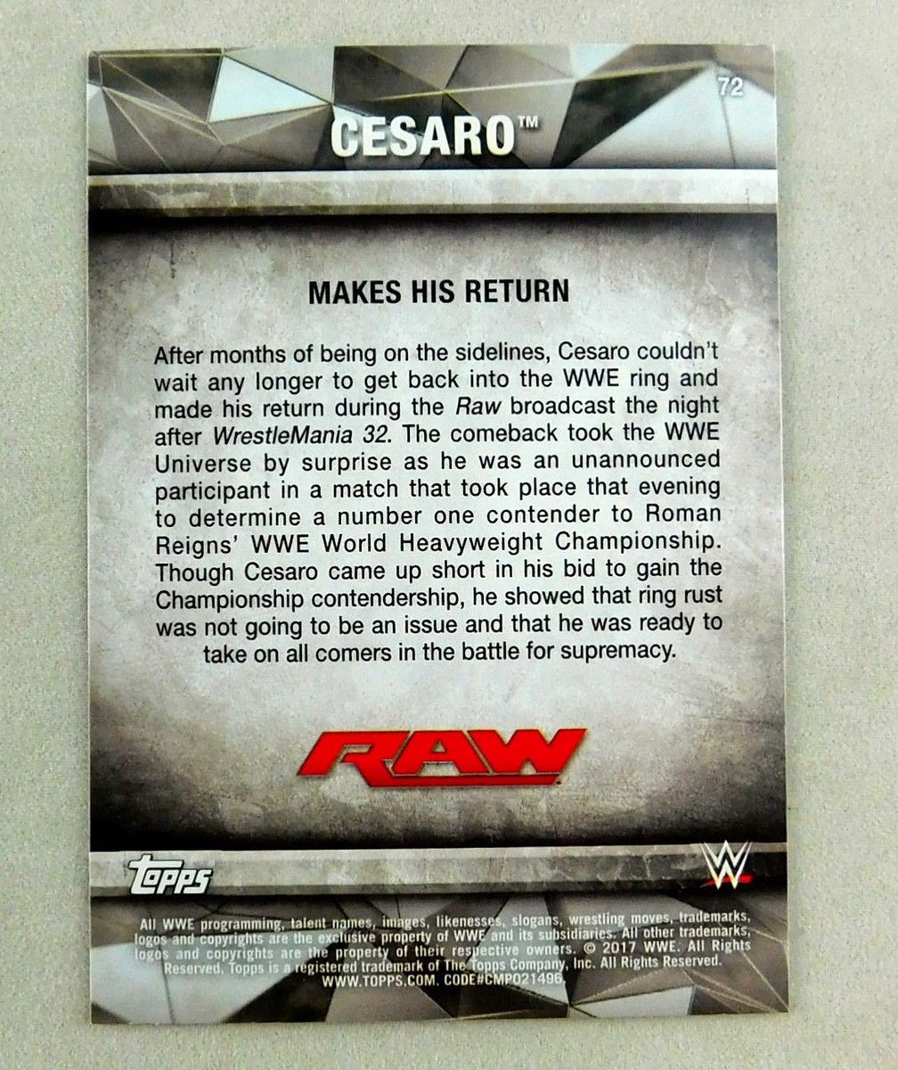 Cesaro WWE Wrestling Trading Card Topps Raw Smackdown Superstar