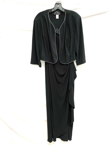 ALEX EVENINGS 2pc Black Diamond Rhinestone Bolero Jacket + Maxi Dress SET 20W 2X - Picture 5 of 8