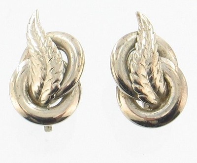 Vintage 1950er Alice Caviness Silber Feder Schraubverschluss Ohrringe Hübsch!