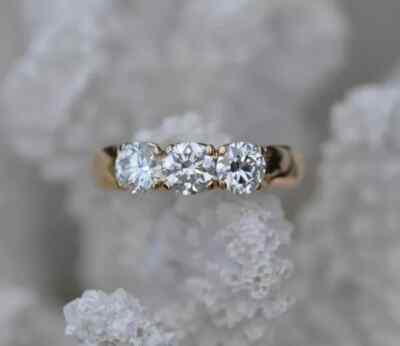 Three Stone Engagement Ring 3CT Round Lab-Created Diamond 14K Yellow Gold Plated