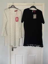BooHoo Black Tassle Bottom Shift Dress & Cream Lace Tunic Smock Size 16 ⭐️New⭐️