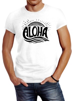 Herren T-Shirt Aloha Wellen Surfing Sommer Slim Fit Neverless 