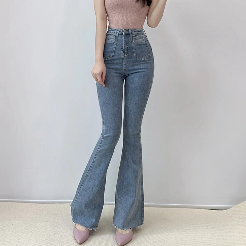 Lady Flare Jeans Slim Waist Bell Bottom Stretch Denim Pants Retro