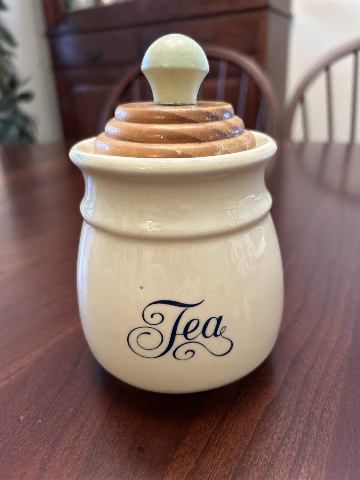 Vtg Towle National Housewares Tea Canister Wooden Top Ivory Farm  Cottagecore