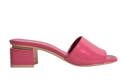 Chanel 22C Dark Light Pink Patent Calf CC Logo Mule Slide Block