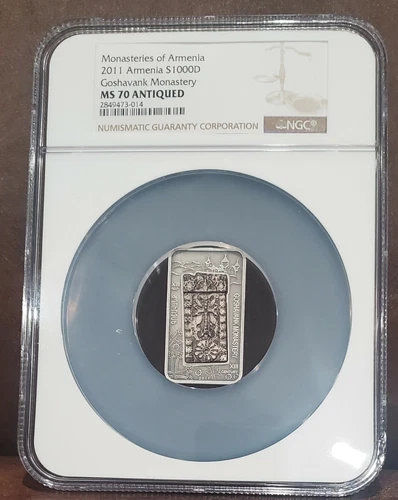 2011 NGC MS 70 ARMENIA 1oz Silver $1000D "GOSHAVANK MONASTERY" Antiqued