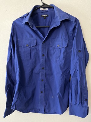blue dress for baby girl DiBanGu Silk Button Down Shirt Black Blue Splicing Long Sleeve Shirt for Men, M main image 0