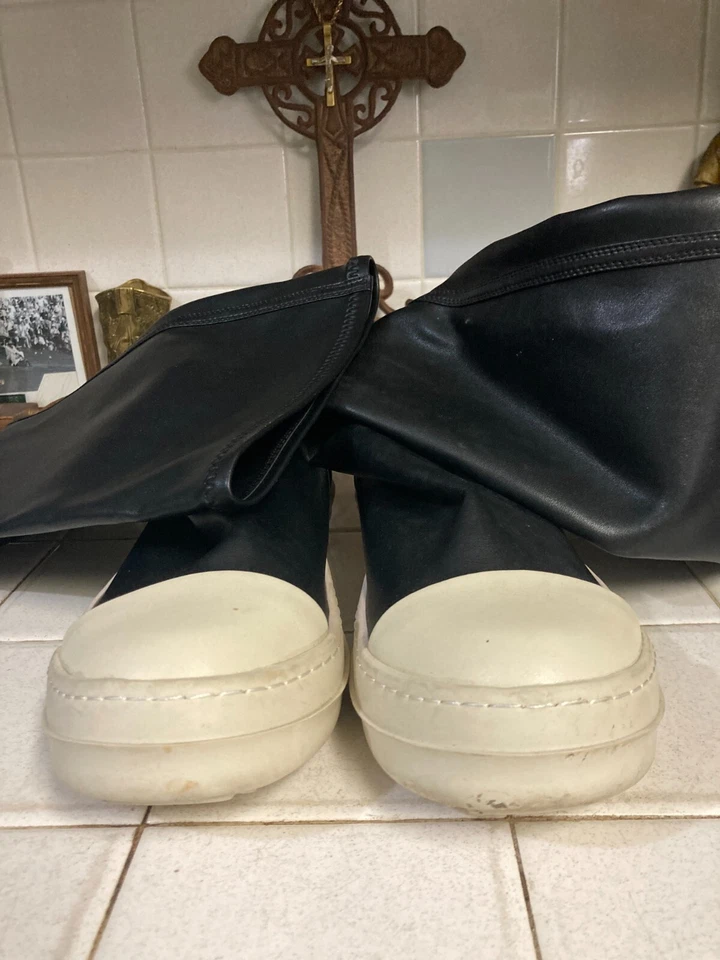 Rick Owens Stretch Lamb Leather Knee High Stocking Sneaks Black/Milk -US10-EU40 - Image 3 of 4