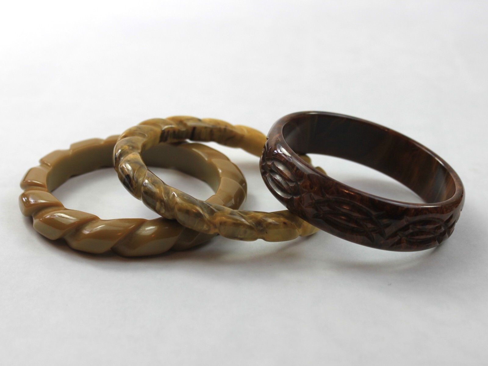 Bakelite Bangle Stack Set Avocado Spinach Brown S… - image 2