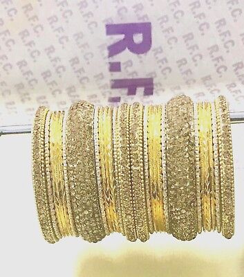 Indische Armreifen Set Ø7cm Bracelet Armband Bollywood Choorian Bangles GOLD