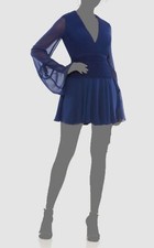 $298 Mac Duggal Women Blue Pleated Bell Sleeve Chiffon Mini Dress Size 10