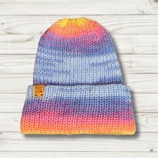 Colorful Knit Beanie with Faux Leather Tag, Winter Fashion, One Of A Kind
