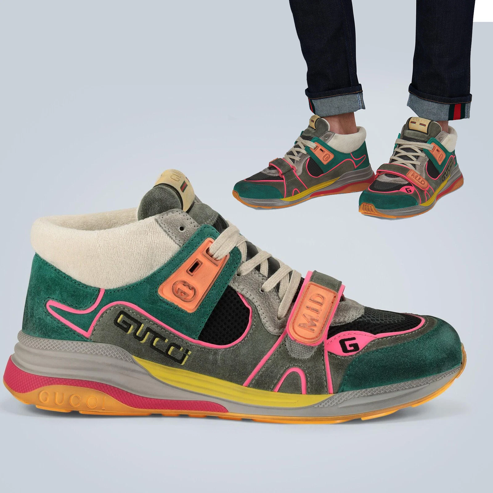 BASKETS GUCCI HOMMES ULTRA ESPACE MI TOP CHAUSSURES EN CUIR avec LOGO taille 8G 8,5 US