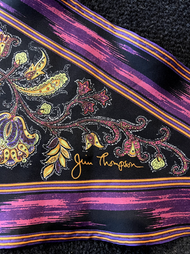 JIM THOMPSON Silk Twill Black/Pink Floral Diamond Scarf 34cmx104cm Handroll Hems - Picture 2 of 12