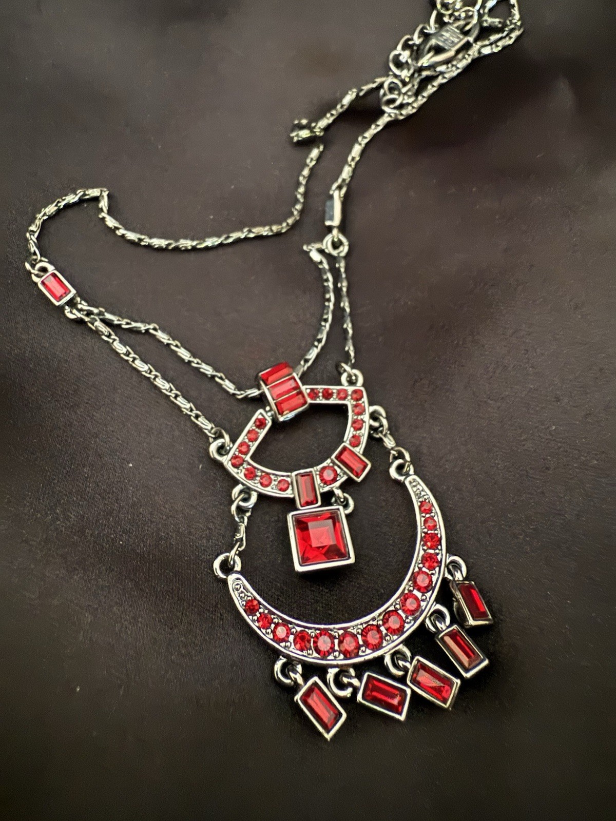 Ruby Red Givenchy Crystal Chandelier Drop Necklac… - image 15