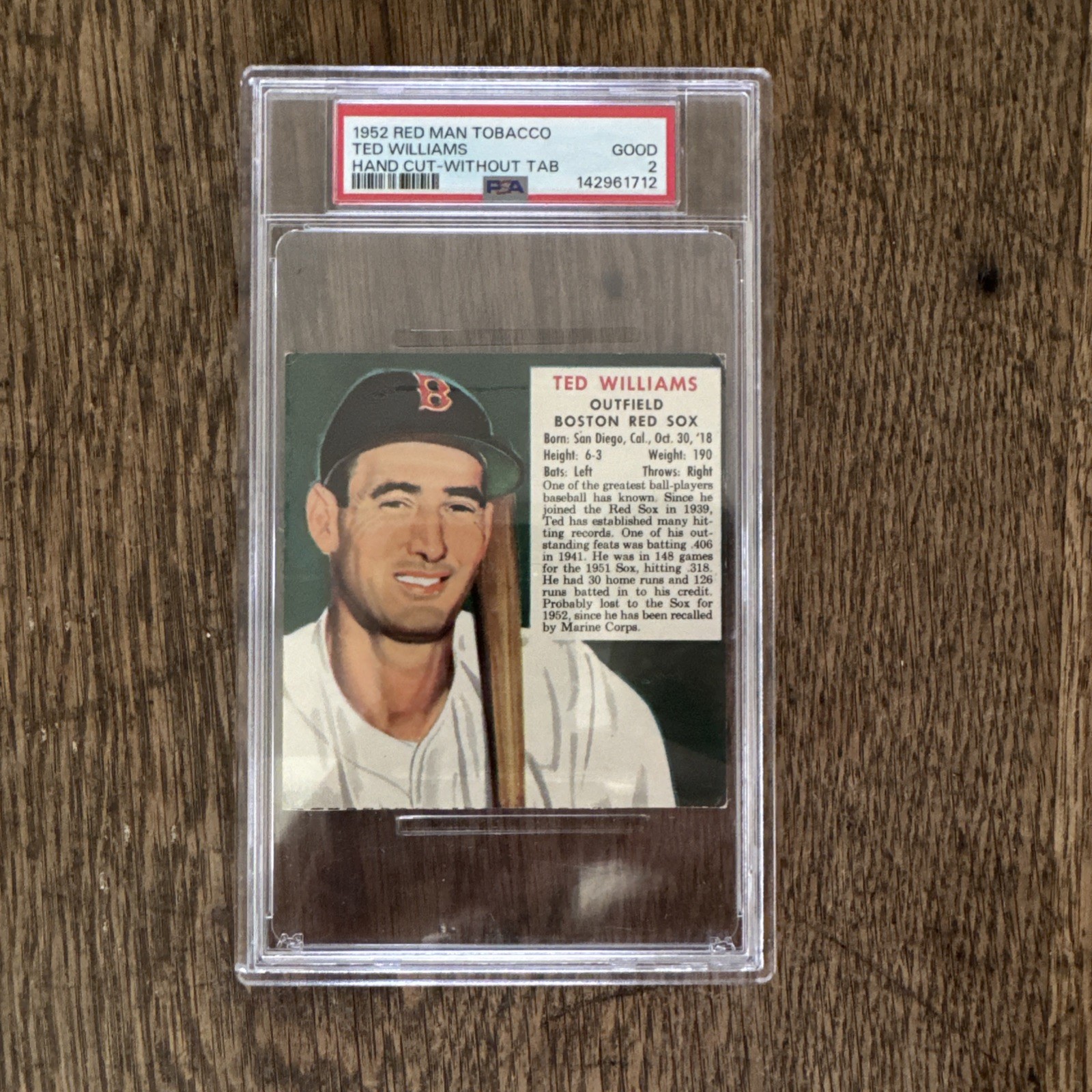 RARE VINTAGE 1952 RED MAN TOBACCO TED WILLIAMS PSA 2 GOOD Centered! HoF Legend
