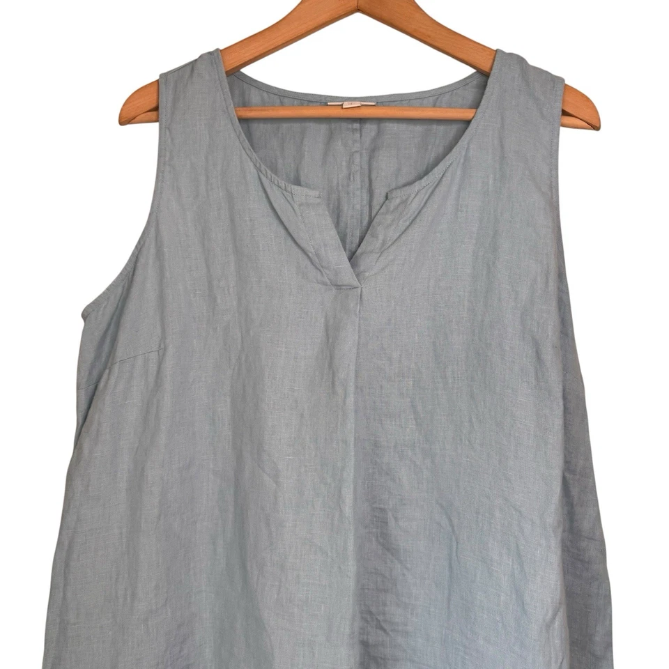 J Jill Pure Jill 100% 亚麻蓝色刺绣无袖长裙大号小号 — 第 3/4 张图片