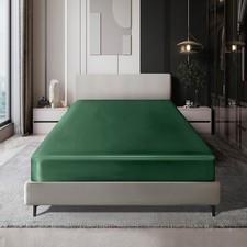 1 PC Blackish Green King Satin Fitted Sheet Soft Bottom Thick Bedding Luxury