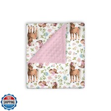 EyMzcod Mink Baby Girl Blanket Western Cowgirl Pony Floral, Horse Pink Flower