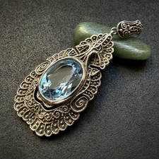 Art Deco Designer Anh&auml;nger 935 Silber blauer Spinell Handarbeit alt antik c 1920