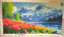 COMPLETED DIAMOND WALL ART MOUNTAINS/FLOWERS Unframed 27.6" x 15.7"
