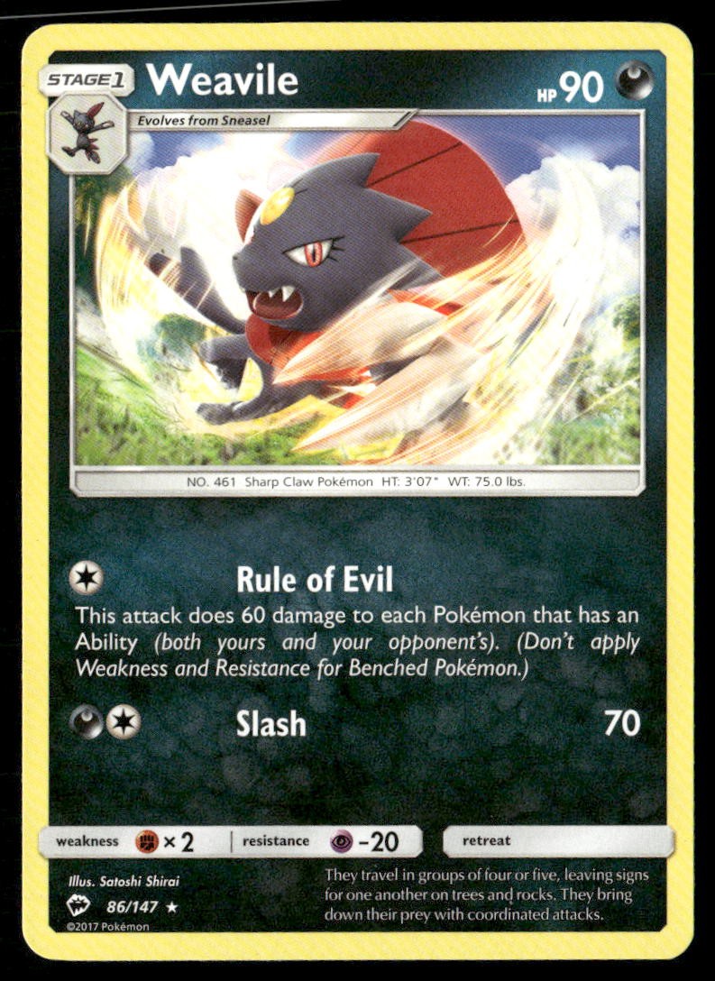 Weavile Burning Shadows 86/147 Rare Pokemon Near Mint