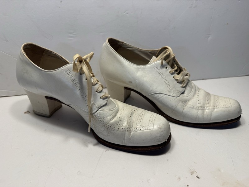 Vintage 1920s 1930s Shoes Oxford Women`s Heels Lace up Antique Flapper