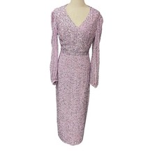 Mac Duggal Lavender Sequin Long Sleeve Cocktail Midi Dress Size 4 NWT