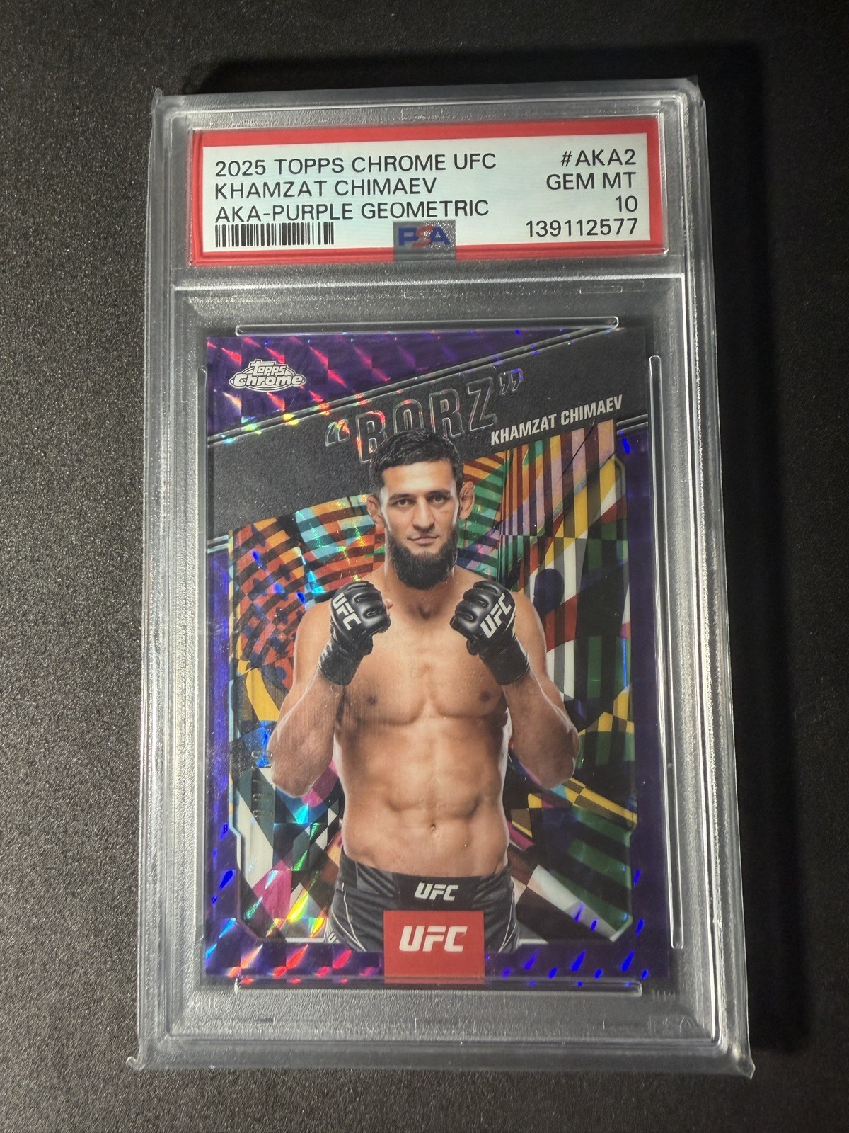 Topps 2025 Chrome UFC Khamzat Chimaev Aka Purple Geometric Refractor #AKA-2 /10 view 4