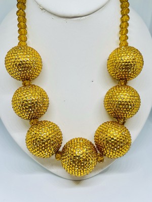 1970s Chic Disco Queen Statement Necklace Golden Runway Crystals Sparkle Choker