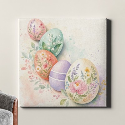 Pastel Easter eggs with florals Poster Print watercolor spring illustration