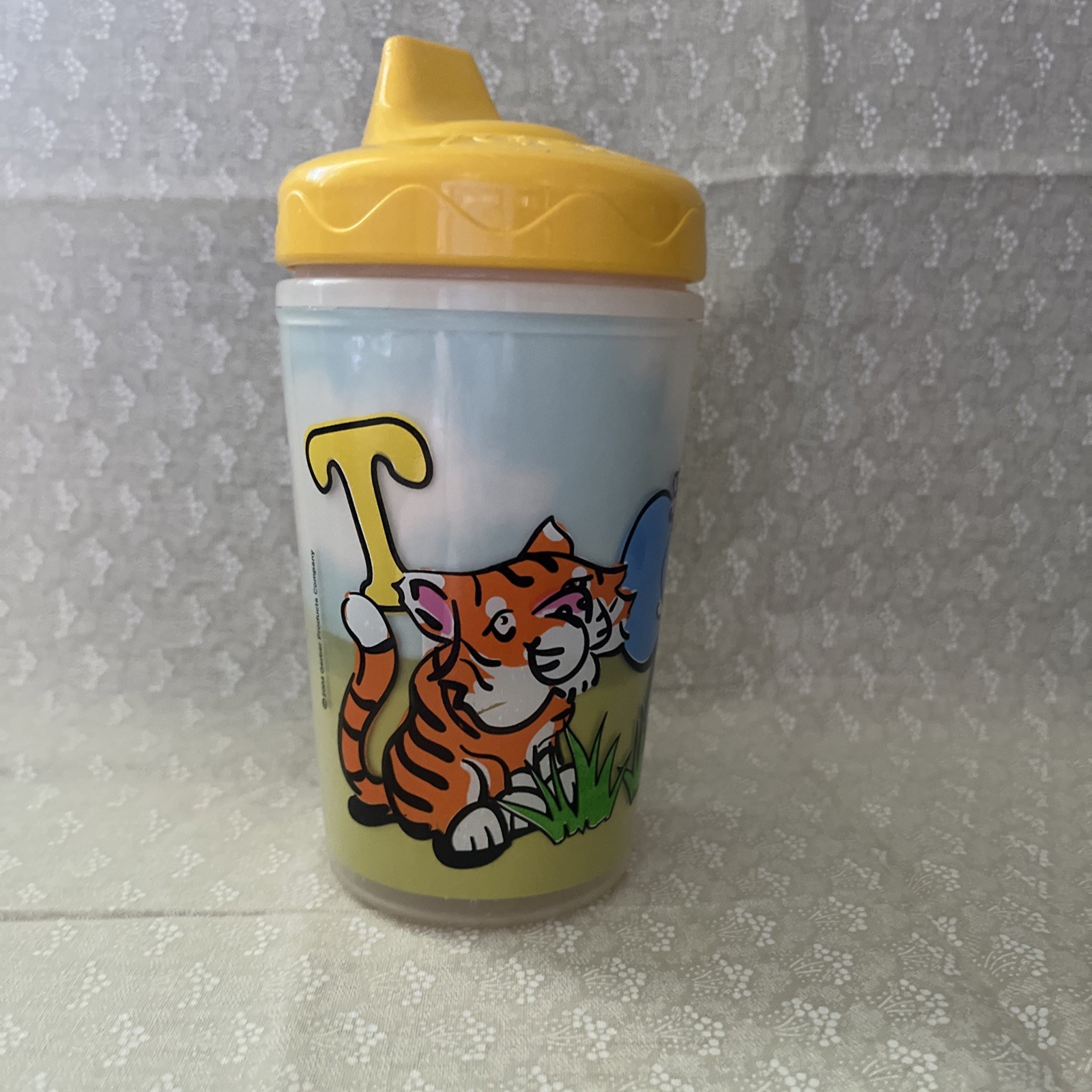 Vintage 2002 Gerber Insulated Sippy Cup Tiger Elephant Giraf