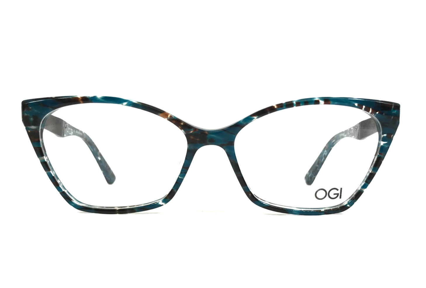 OGI Eyeglasses Frames EVOLUTION 2215/1840 Blue Brown Cat Eye Marble 54-16-140