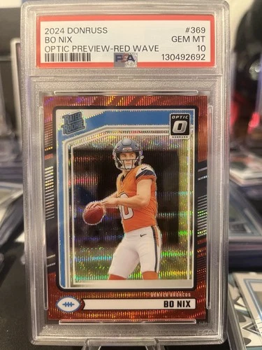 2024 Bo Nix Panini Donruss Rated Rookie #369 Red Wave Prizm PSA 10 Broncos