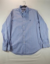 Ralph Lauren Mens L Blue Stripe Button Down Shirt Long Sleeve Classic Fit Polo