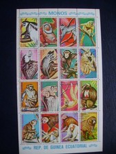 GUINEE EQUAT. 1975  feuillet de 16 timbres singes
