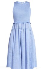 Time And Tru Women s Blue Striped Smocked Sleeveless Midi Dress Pockets L
