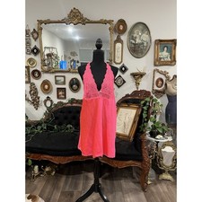 Vintage Y2K Victoria's Secret Hot Pink Satin Lace Babydoll Lingerie Slip Size L