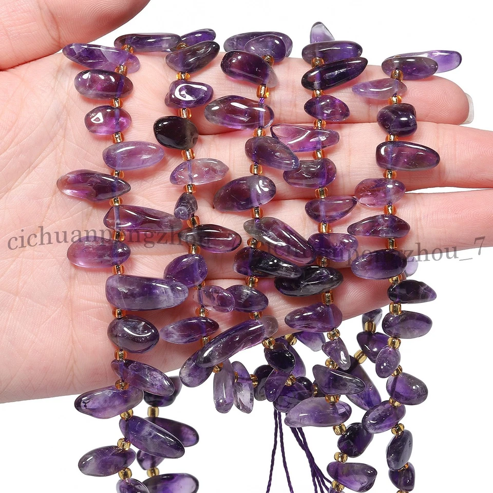Natural Amethyst Gemstone Irregular Long Teeth Drop Side Hole Loose Beads 15'' - Image 3 of 4