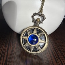 Vintage Style Quartz Pocket Watch with Chain Starry Black Roman Numeral Dial