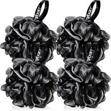 Bath Loofah Sponge, 4 Pack Black 60G Shower Mesh Ball Soft Pouf Body Scrubber, E