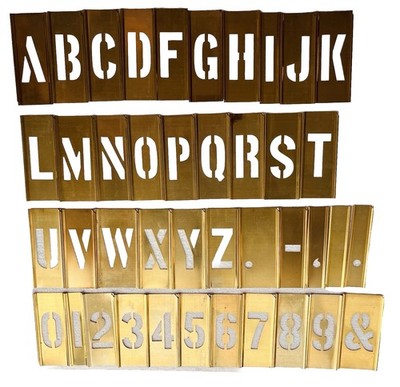 Vintage Brass Stencil Set Number Letters 2  Tall On 4  Brass Blank New Old Stock