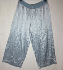 PJ Harlow Jolie Capri Pajama Pants XL Morning Blue Ribbed Waist Satin Legs EUC