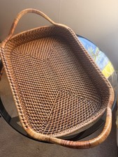 Pampered Chef Rectangular Wicker Carry Tray Handles Stoneware Basket Storage