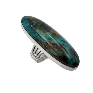 Vintage Navajo Patrick Yazzie Full Finger Sterling Silver Turquoise Ring Sz 7.25