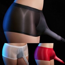 Men Low Rise Bikini Boxer Briefs Underwear Shiny Oily Panties Pouch Underpants