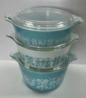 Vintage PYREX Turquoise Amish BUTTERPRINT Casserole Set 471 472 473 with Lids