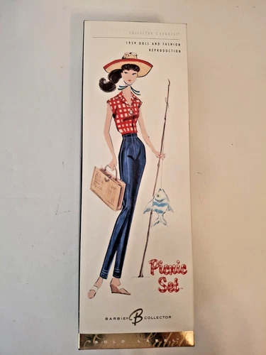 NRFB Mattel 1959 Doll and Fashion Reproduction Barbie Doll Picnic Set Gold Label