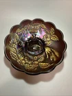 Vintage Northwood Carnival Glass 6” Bowl Stork & Urn Amethyst Iridescent