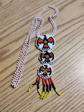 Handmade Native American Beaded Three Medallion Necklace